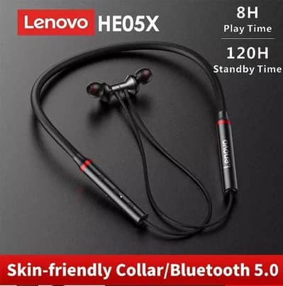 Lenovo HEO5X Bluetooth 5.0 Neckband Earphones Black 12Hr Battery