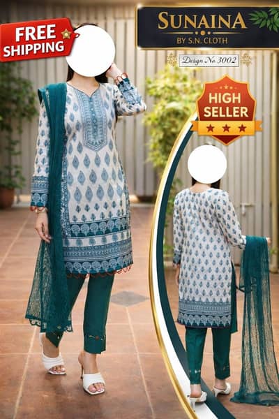 Sunaina 3 Piece Printed Malai Lawn Suit 