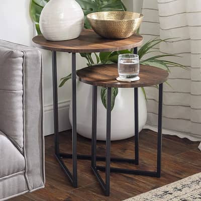 Nesting Side Tables Set of 2 with Brown Marble Sheet top