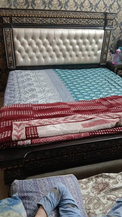 wooden bed with side tables and dressing heavy pure wood furniture