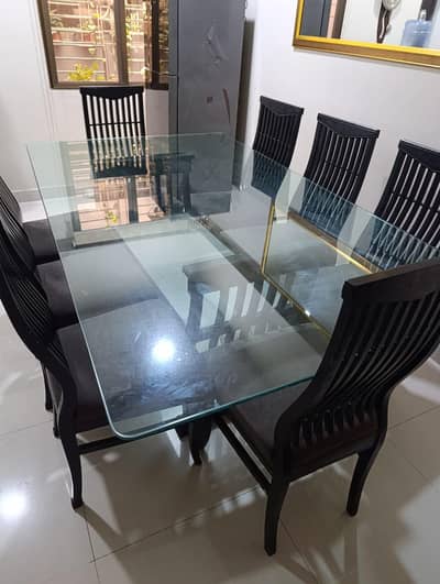8 seater solid sheesham wood dining table with glass top