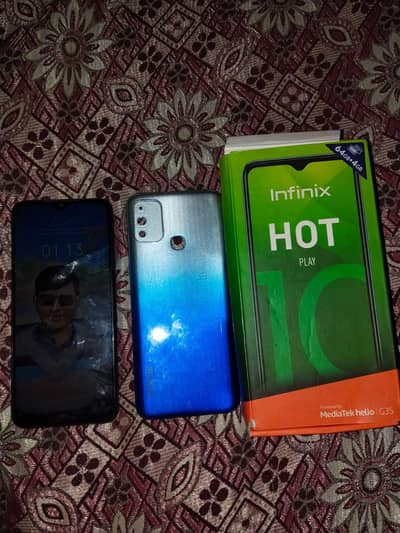 Infinix hot 10 play with box with new back 4 64 6000amh battery