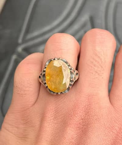 natural pukhraj (yellow sapphire) in beautiful silver ring