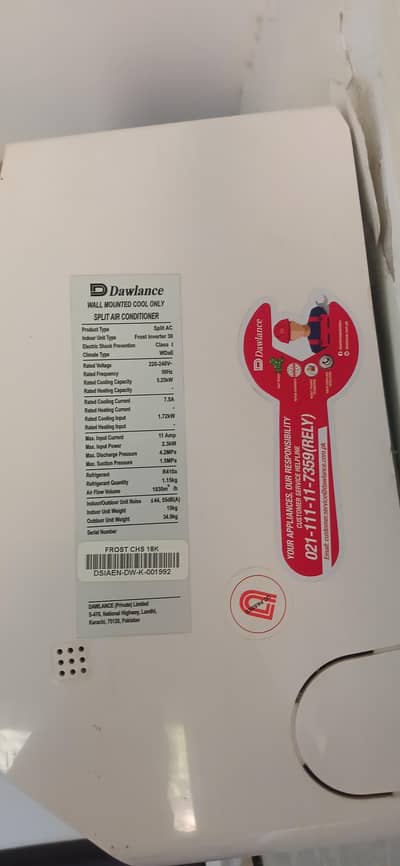 1.5 ton Frost inverter 30 ( cool only).