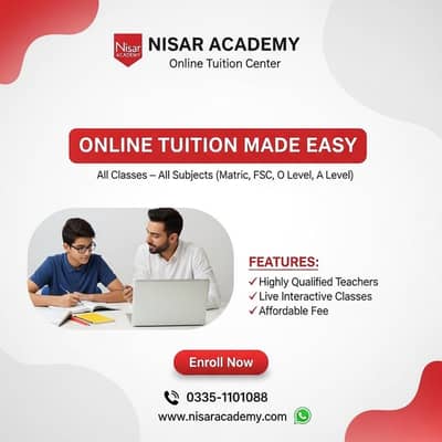 NISAR ACADEMY-ONLINE TUITION CENTER/Matric/FSC/O&A-Level -Coaching Cla