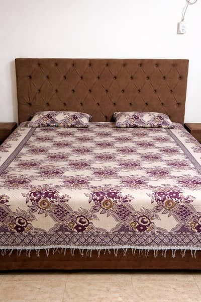 King Size Wooden Bed Set with Mattress & 2 Side Tables