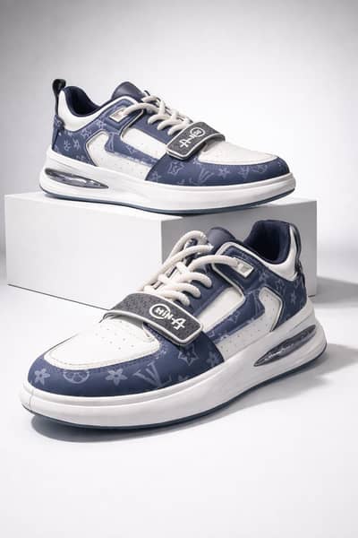 Premium LV Style Trainer Sneakers – Blue & White