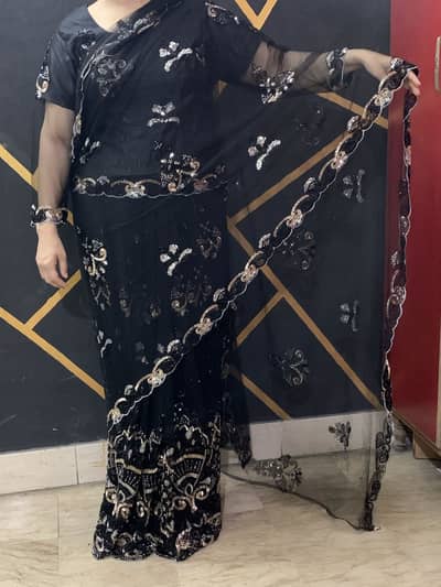 Black Net Saree