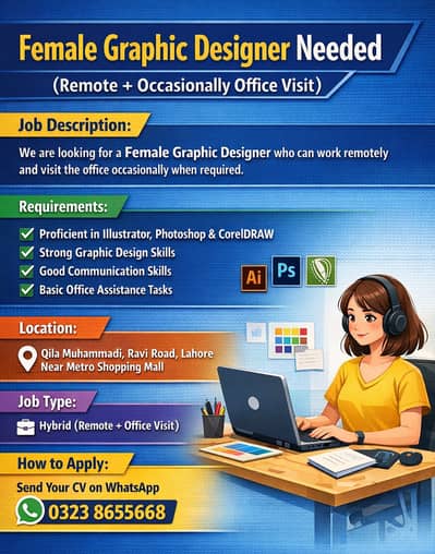 Female Graphic Designer Needed (Remote + Occasionally Office Visit)