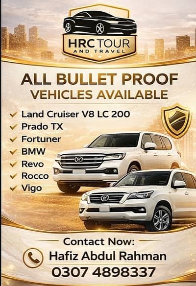 Bulletproof Cars for Rent | Land Cruiser V8, Prado, Fortuner | VIP