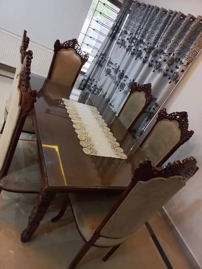 Special Chinioti Solid Design Dinning Table | Tempered Glass