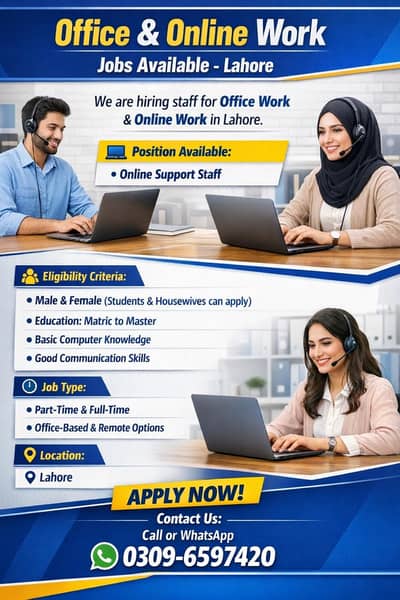 part time, full time, office work, home base job available