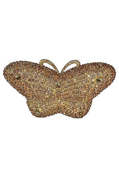 Gold Embellished Butterfly Shaped Crystal Clutch