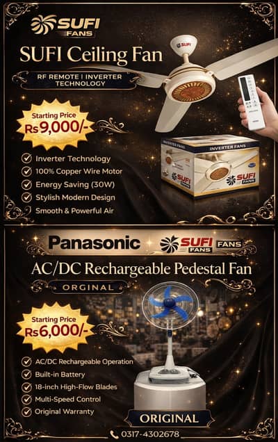 SUFI Ceiling Fan 30W, 220W RF Remote Inverter Technology Energy Saving