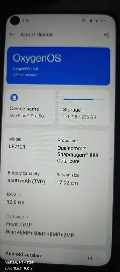 oneplus 9 pro 24/256 pta approved Snapdragon 865