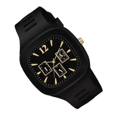 Men Black Silicone Analog Watch with Gold Accents