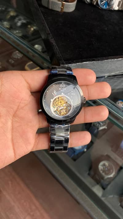 Metro Men's Black Skeleton Automatic Mechanical Watch