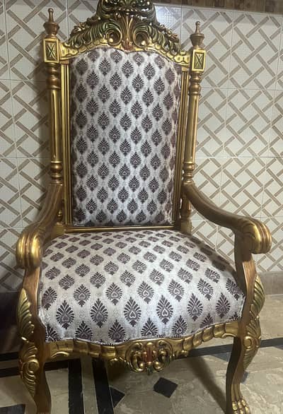 pair of chiniot Royal chairs solid wood golden polish