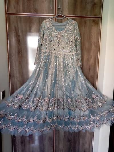 Shadi formal maxi sheesha and stone work with trouser and dupatta