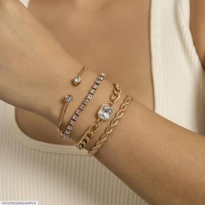 4 Pcs Gold Plated Gemstone Chain Bracelet