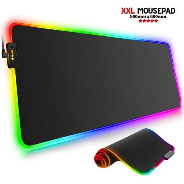 High-Quality XXL RGB Gaming Mouse Pad SMALL & Large Size - Extended & Small Led Soft Cloth Mousepad Mat with Non-Slip Rubber Base & 14 Lighting Modes for Gamers, PC Computer, Laptop, Office - (800×300×4mm) - Black - FunBug
