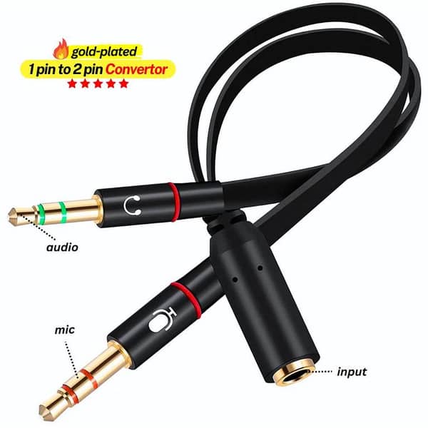 FunBug 3.5mm Female to 2 Male Headphones Splitter ~ Mic Audio Y Splitter AUX Cable for Computer & laptop ~ Headset Adapter ~ Single pin Headphone to PC Convertor ~ 2 in 1 connector for PS4, Xbox, Tablet, Mobile