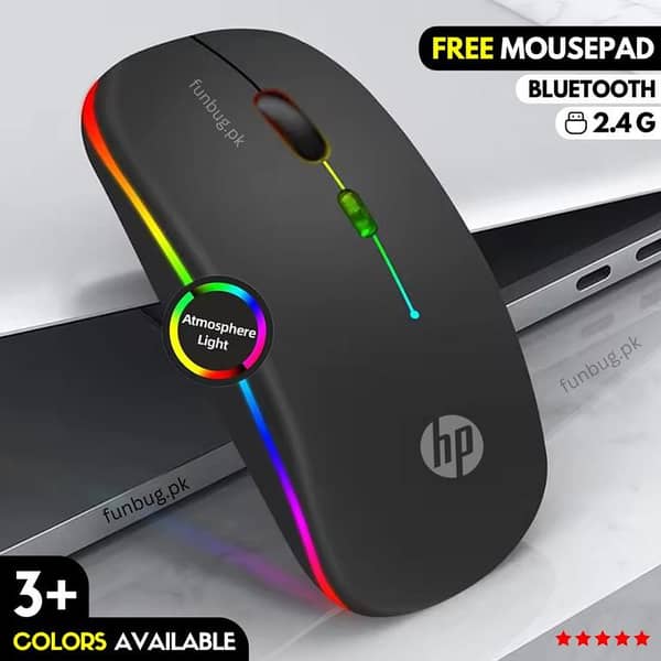 ORIGINAL FunBug Dual Mode Rechargeable Wireless Bluetooth Gaming Mouse RGB with adjustable DPI ~ Silent Click, Ultra-thin Mini Wireless 2.4G Optical Mouse with MousePad for Laptop, PC, Computer, Mobile, MacBook, iPad, Tablet, Smart LED TV