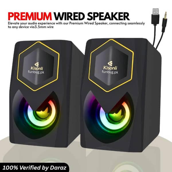 RGB Dual 4K HD Sound Gaming Speaker System with USB 3.5mm Plug for PC/Laptop/Mobile/TV - High-Quality Audio Experience - Kisonli L1020 by FunBug