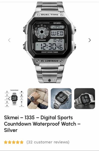 Skmei - 1335 – Digital Sports Countdown Waterproof Watch Silver