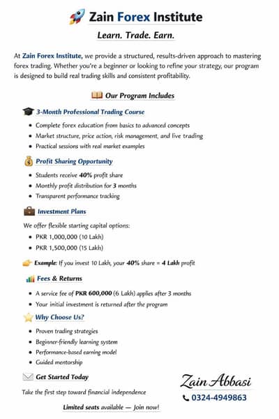 trading course includes 3 month of learning + earning from day one