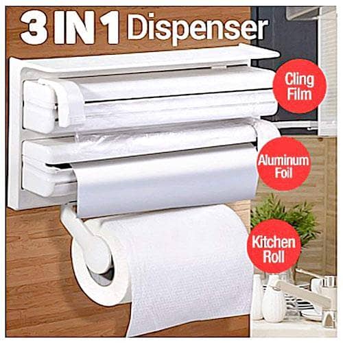 3 In 1 Triple Paper Dispenser Tissue Paper Foil Paper Cling Cutter Kitchen Tool