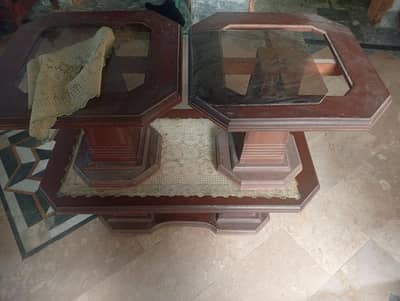 Tarpai Set 3 Brown Glass Tables for Sofa Set