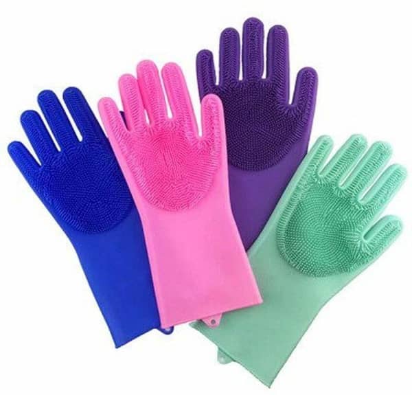 Reusable Magic Dishwashing Gloves with Scrubber - Heat Resistant Silicone Cleaning Gloves for Dishwashing, Kitchen & Bathroom - Multipurpose Scrub Gloves for Car Wash & Pet Grooming - Waterproof Non-Slip Silicone Dish Scrubber