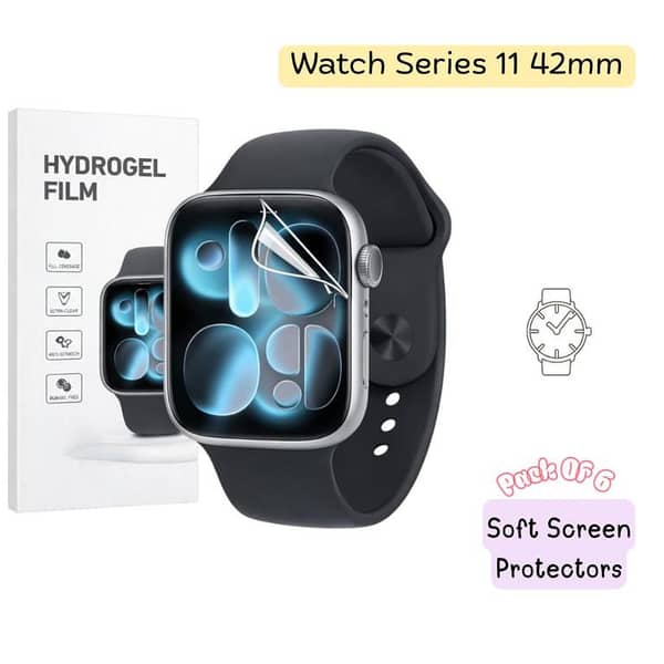 Pack of 6 - Apple Watch Series 11 42mm & 46mm Hydrogel Screen Protectors – Flexible HD Clear Self-Healing Film