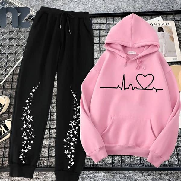 Oversized Printed Hoodie and Trouser Set for Women and Girls - Fleece Sweatpants and Sweatshirts for Winter