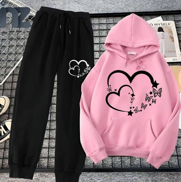 Comfortable Oversized Printed Hoods and Trousers Set for Girls and Women - Fleece Hoodies, Sweatshirts, and Track Suits for Winter