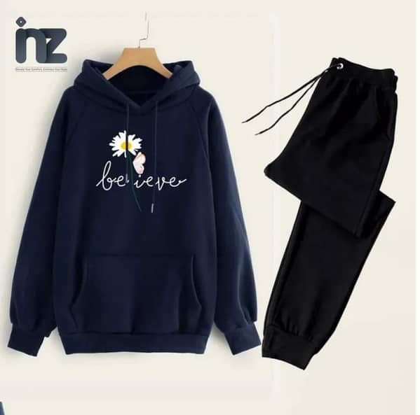 Comfortable Women's Oversized Printed Hoodies and Trousers Set for Girls - Winter Tracksuits