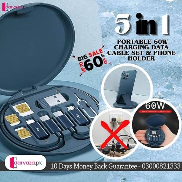 7-in-1 Multi USB Charging Adapter Kit Convertor Portable Travel Charger Cable Conversion Box with Phone Holder & SIM Card Slots (Durable Aluminum Alloy)