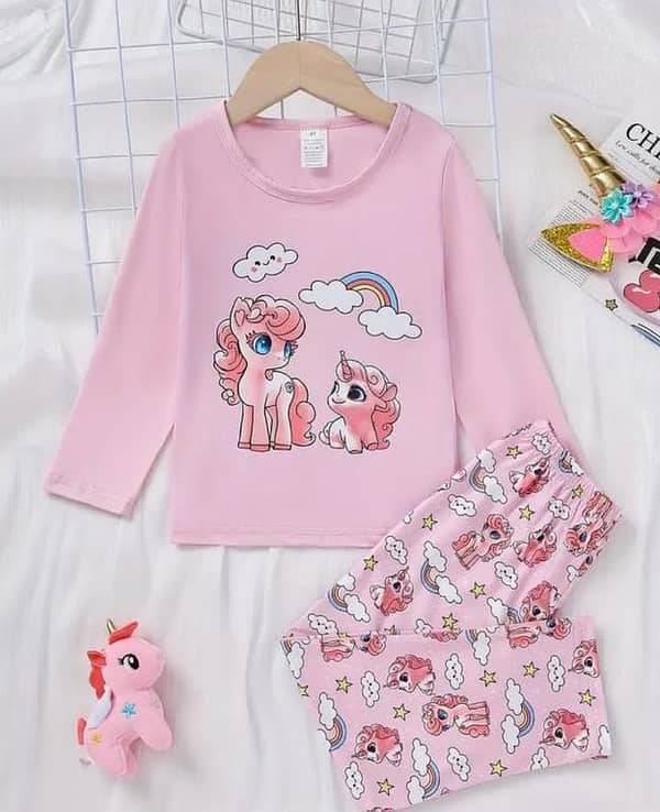 Girls' Unicorn T-Shirt and Trouser Set (Ages 3-10) – Comfortable Cotton Jersey for Daily Wear and Sleepwear in Pink