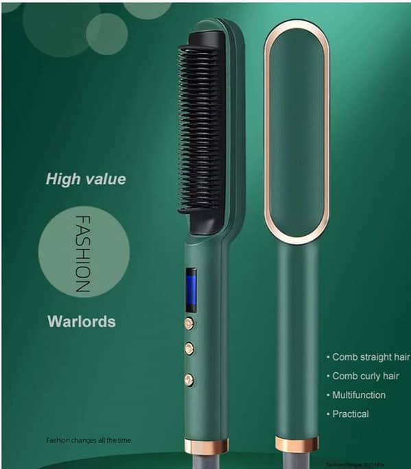 2-in-1 Professional Hair Straightener and Curling Brush with Quick Ceramic Heating and Ionic Technology - Safe Electric Hot Comb for Salon and Home Use