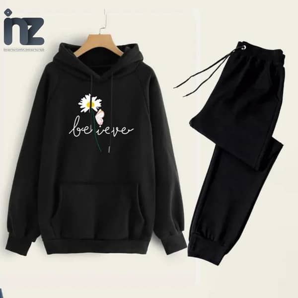 Women’s Comfortable Printed Hoodie and Trouser Set for Girls - Oversized Sweatshirts and Track Pants for Winter