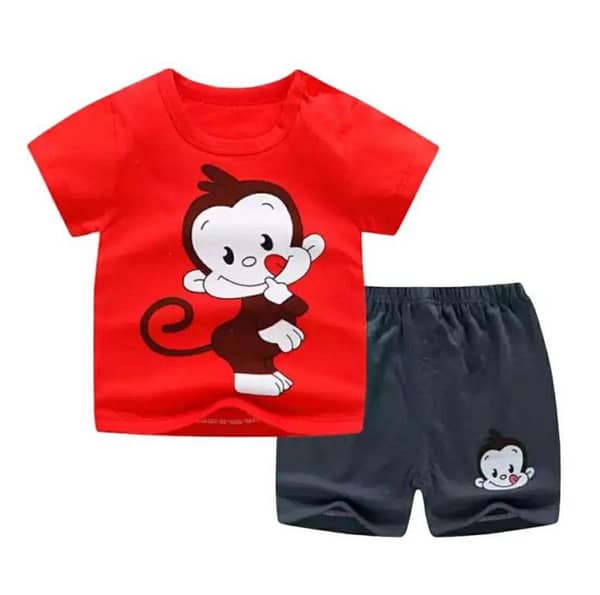 Kids T-Shirt and Shorts Set – Round Neck Short Sleeve Tee and Monkey Print Shorts for Boys and Girls – Summer Outfit for Toddlers Aged 9 Months to 3 Years