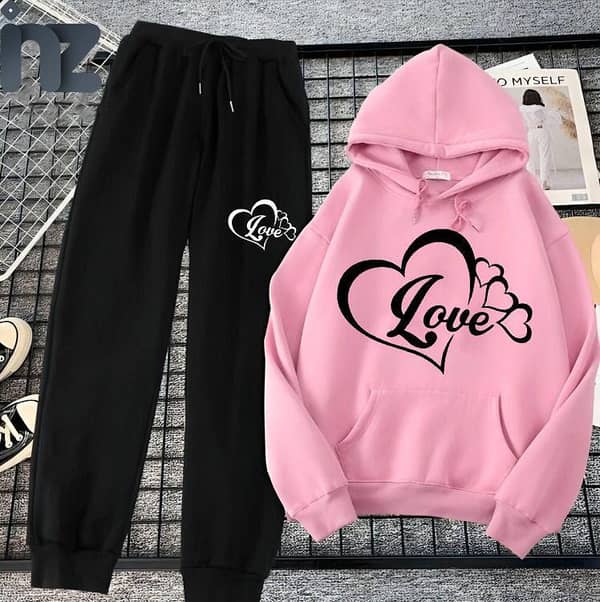 Women’s Oversized Printed Hoodies and Trousers Set - Comfortable Fleece Tracksuit for Girls and Women, Ideal for Winter
