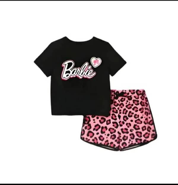 Barbie Kids T-Shirt and Shorts Set – Round Neck Tee and Leopard Print Shorts for Baby Girls – Sizes 9 Months to 3 Years – Comfortable Summer Outfit