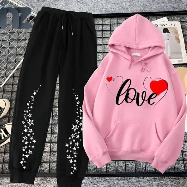 Comfortable Printed Hooded Sweatshirts and Track Pants for Women and Girls - Oversized Fleece Loungewear for Winter
