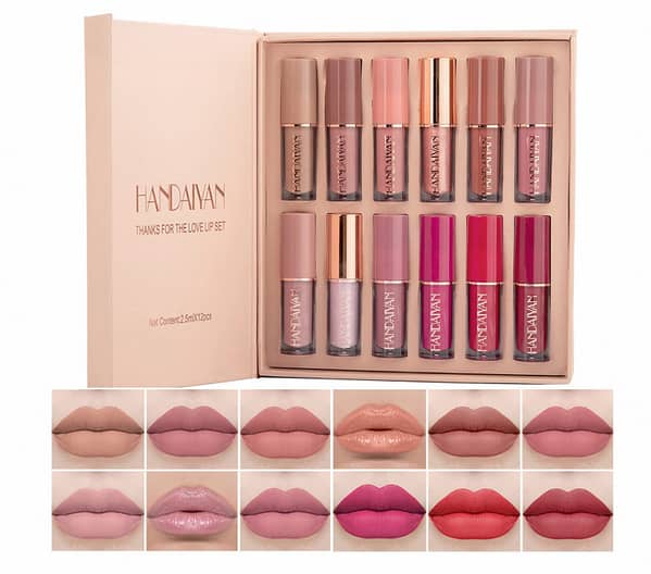 HANDAIYAN 12-Color Matte Liquid Lipstick Set (2.5ml x 12) | Long-Lasting Waterproof Lip Gloss for Women & Girls