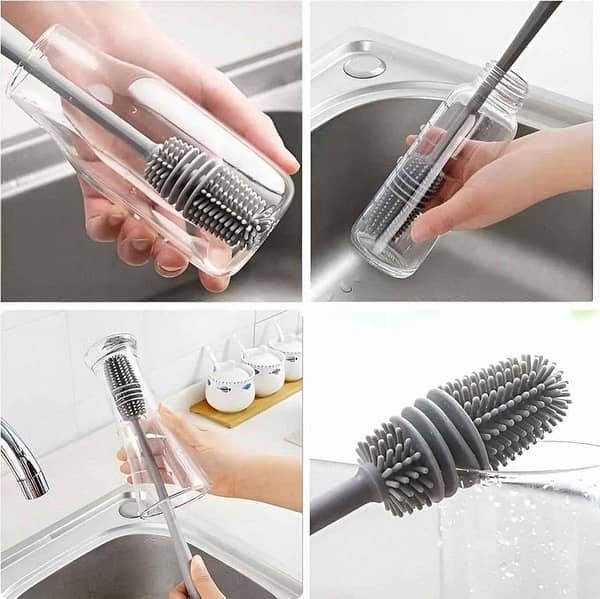 Premium Silicone Bottle Cleaning Brush with Long Handle - 360° Rotating Scrubber for Water Bottles, Baby Feeders & Flasks - Anti-Bacterial Non-Scratch Kitchen Cleaning Tool - Durable Food-Grade Silicone Bottle Washer - Home & Kitchen Gear