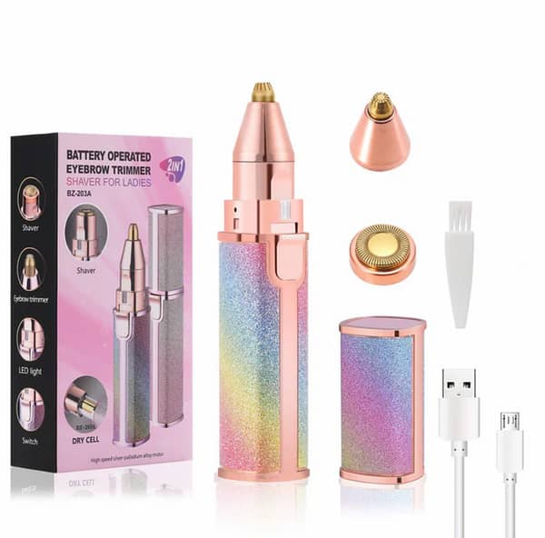 2-in-1 Rechargeable Facial Hair Remover and Eyebrow Trimmer - Portable Electric Epilator for Women (Upper Lip, Chin, Eyebrows)
