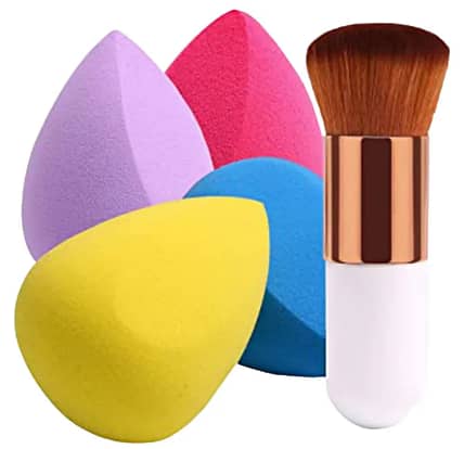 Set of 2 Kabuki Makeup Foundation Brushes with Beauty Blender Sponge Puff