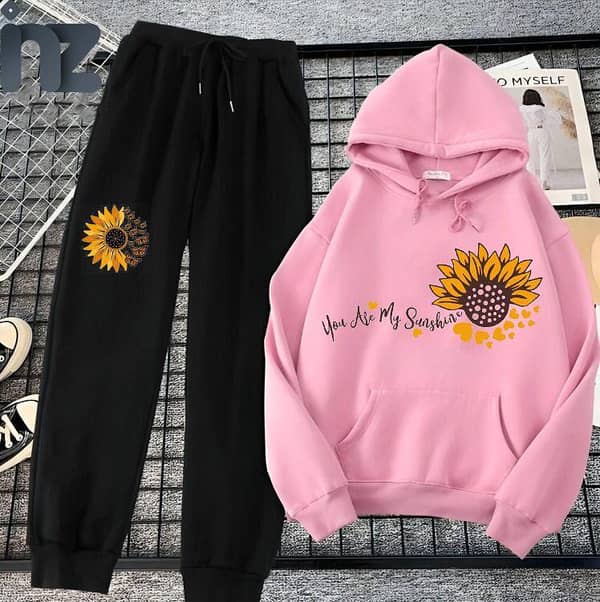 Comfortable Printed Hoods and Trousers Set for Women and Girls - Oversized Sweatshirts and Pants for Winter